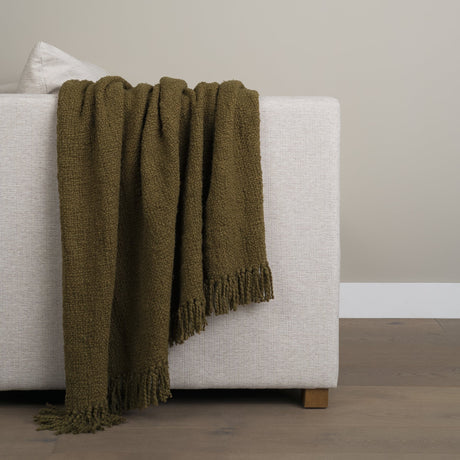 Kambal Dark Olive Green Woven Cotton Throw Blanket by Mercana at Eve Furniture