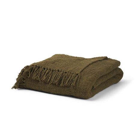 Kambal Dark Olive Green Woven Cotton Throw Blanket by Mercana at Eve Furniture
