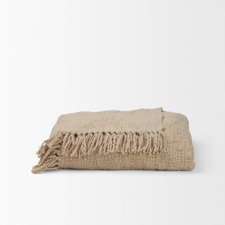 Kambal Light Beige Woven Cotton Throw Blanket by Mercana at Eve Furniture