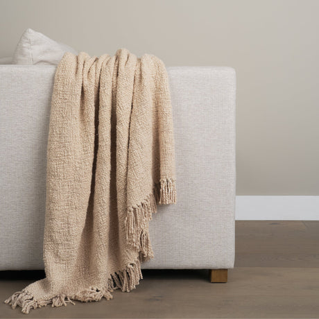 Kambal Light Beige Woven Cotton Throw Blanket by Mercana at Eve Furniture