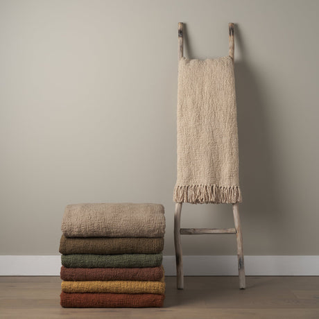 Kambal Light Beige Woven Cotton Throw Blanket by Mercana at Eve Furniture