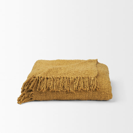 Kambal Mustard Woven Cotton Throw Blanket by Mercana at Eve Furniture
