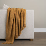 Kambal Mustard Woven Cotton Throw Blanket by Mercana at Eve Furniture