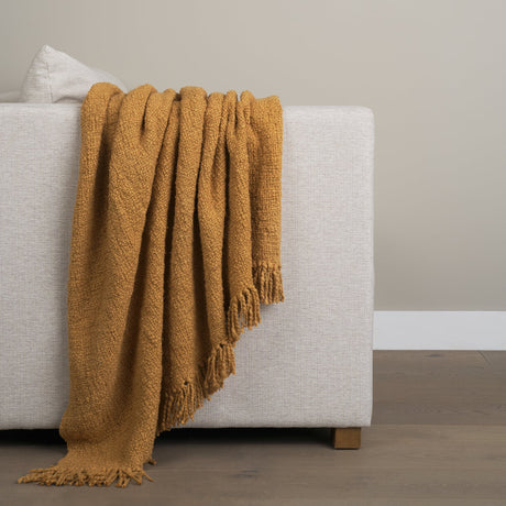Kambal Mustard Woven Cotton Throw Blanket by Mercana at Eve Furniture