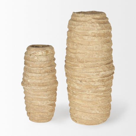 Kamli Small Beige Paper Mache Vase by Mercana at Eve Furniture