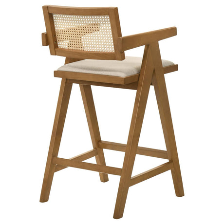 Kane Back and Light Walnut Solid Wood Bar Stool with Woven Rattan Upholstered Seat (Set of 2) by Coaster at Eve Furniture