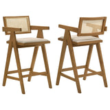 Kane Back and Light Walnut Solid Wood Bar Stool with Woven Rattan Upholstered Seat (Set of 2) by Coaster at Eve Furniture