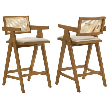 Kane Back and Light Walnut Solid Wood Bar Stool with Woven Rattan Upholstered Seat (Set of 2) by Coaster at Eve Furniture