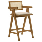 Kane Solid Wood Bar Stool with Woven Rattan Back and Upholstered Seat Light Walnut (Set of 2)