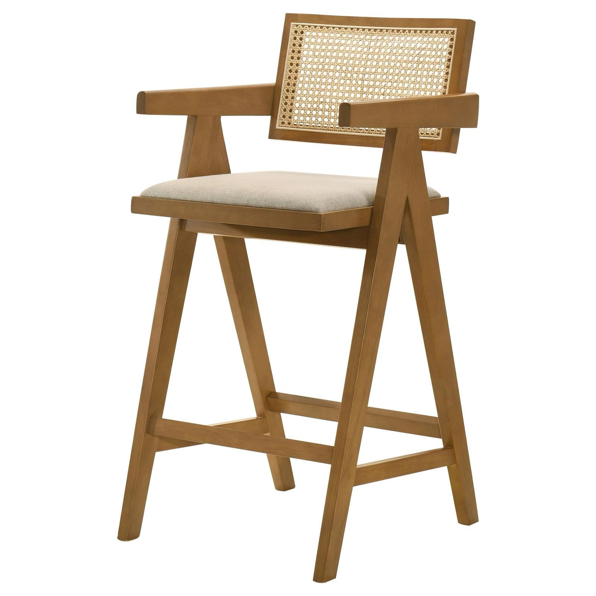 Kane Solid Wood Bar Stool with Woven Rattan Back and Upholstered Seat Light Walnut (Set of 2)