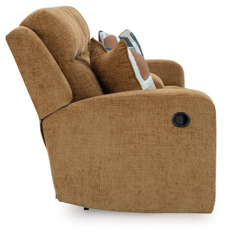 Kanlow Honey Manual Reclining Loveseat with Console by Ashley at Eve Furniture
