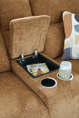 Kanlow Honey Manual Reclining Loveseat with Console by Ashley at Eve Furniture