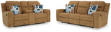 Kanlow Honey Manual Reclining Sofa and Loveseat by Ashley at Eve Furniture
