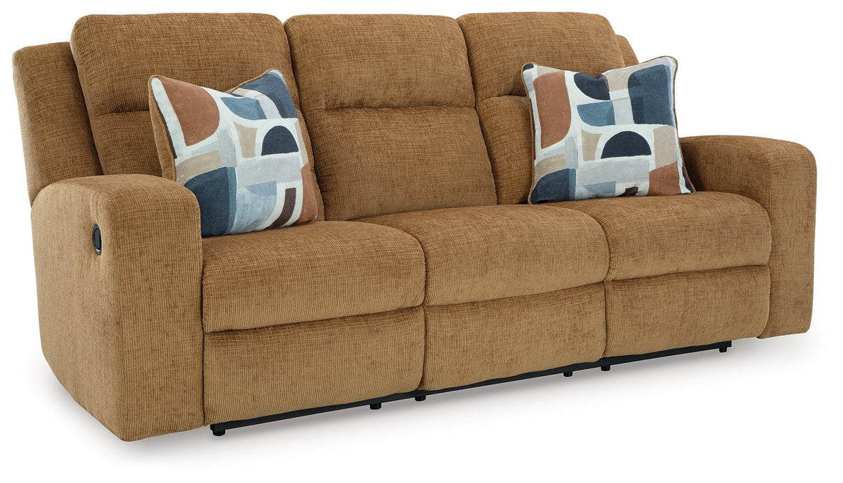Kanlow Honey Manual Reclining Sofa by Ashley at Eve Furniture