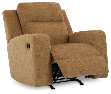 Kanlow Honey Manual Rocker Recliner by Ashley at Eve Furniture