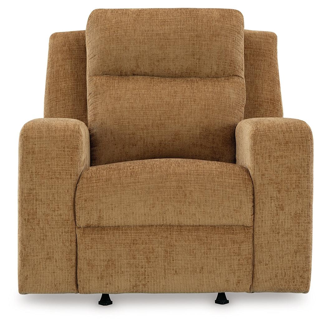 Kanlow Honey Manual Rocker Recliner by Ashley at Eve Furniture