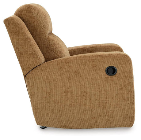Kanlow Honey Manual Rocker Recliner by Ashley at Eve Furniture