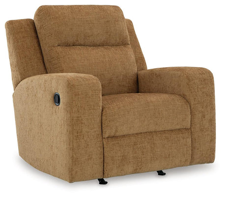 Kanlow Honey Manual Rocker Recliner by Ashley at Eve Furniture
