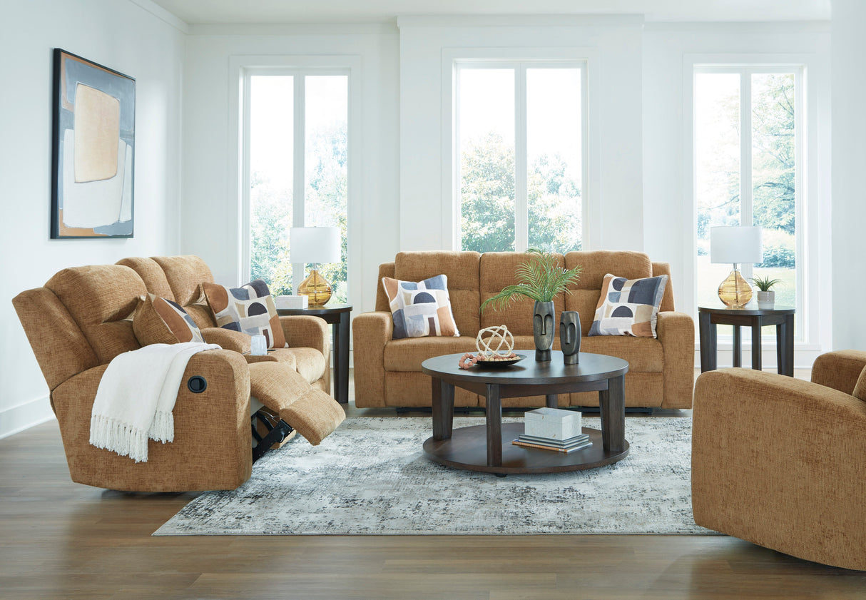 Kanlow Honey Reclining Living Room Set by Ashley at Eve Furniture