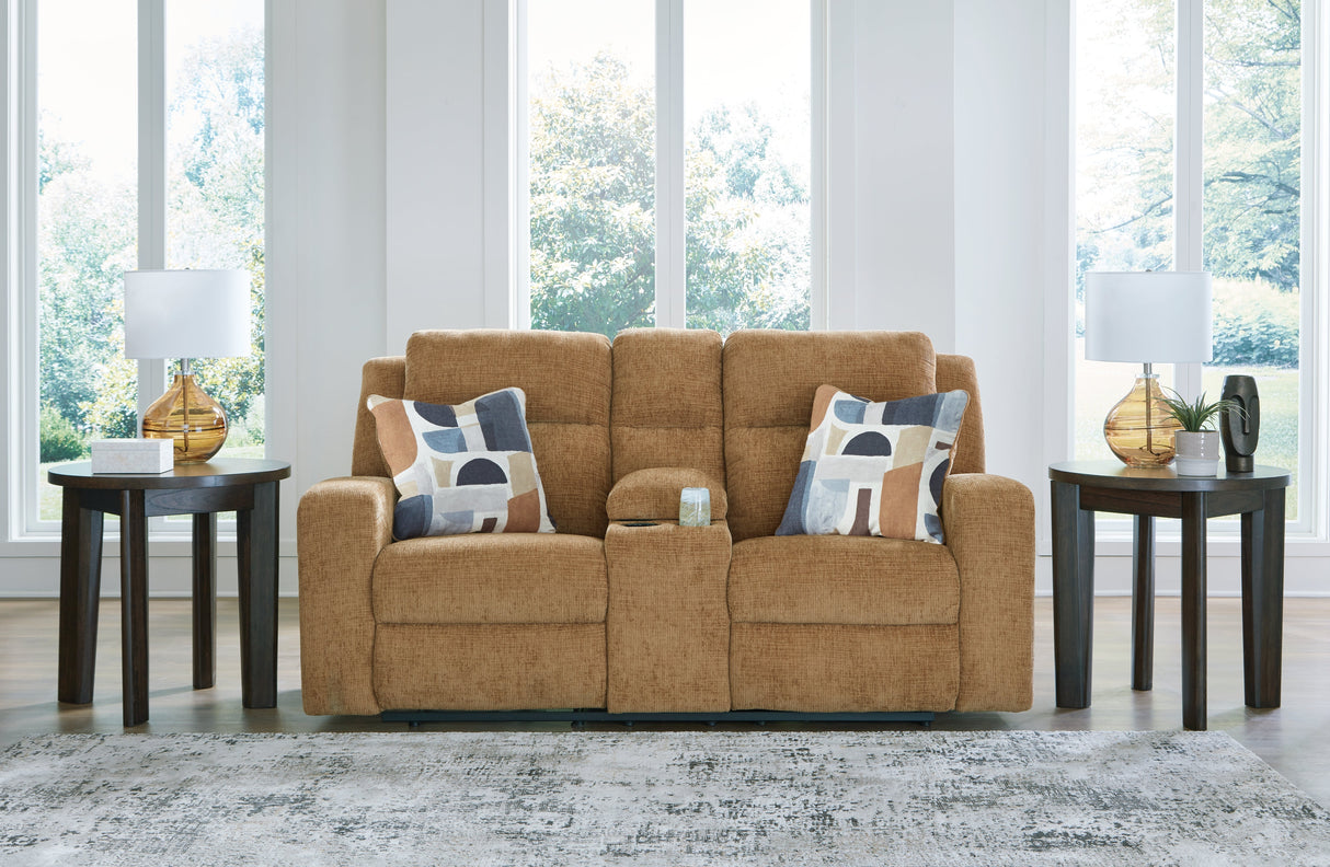 Kanlow Honey Reclining Loveseat with Console