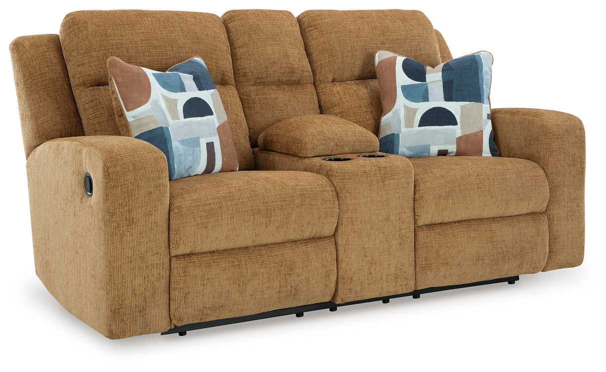 Kanlow Honey Reclining Loveseat with Console