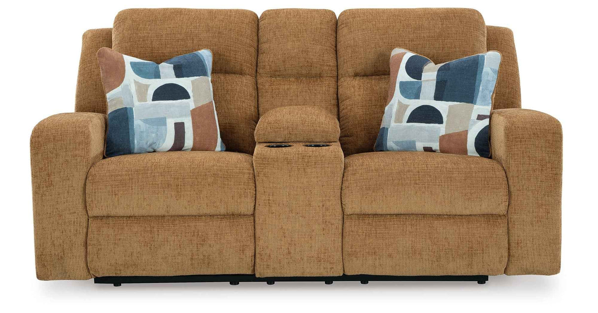Kanlow Honey Reclining Sofa and Loveseat by Ashley at Eve Furniture