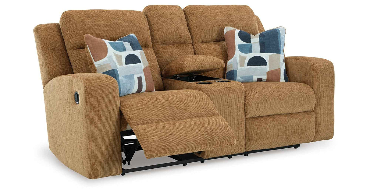 Kanlow Honey Reclining Sofa and Loveseat by Ashley at Eve Furniture