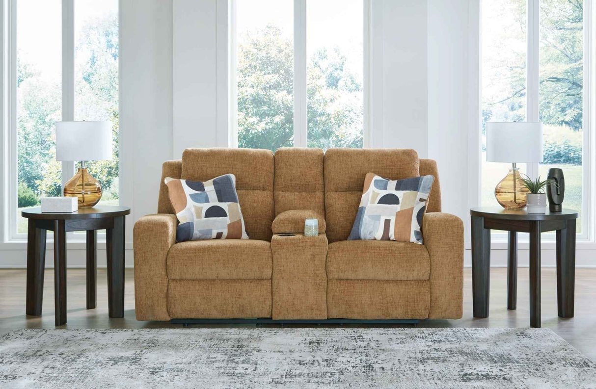 Kanlow Honey Reclining Sofa and Loveseat by Ashley at Eve Furniture