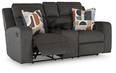 Kanlow Dusk Manual Reclining Loveseat with Console by Ashley at Eve Furniture