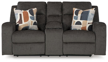 Kanlow Dusk Manual Reclining Loveseat with Console by Ashley at Eve Furniture