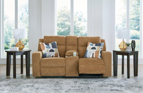 Kanlow Honey Manual Reclining Loveseat with Console by Ashley at Eve Furniture