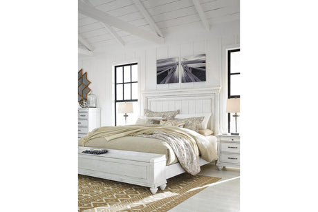 Kanwyn Whitewash California King Panel Bed with Storage Bench by Ashley at Eve Furniture