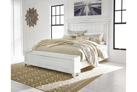 Kanwyn Whitewash California King Panel Bed with Storage Bench by Ashley at Eve Furniture