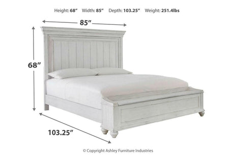 Kanwyn Whitewash California King Panel Bed with Storage Bench by Ashley at Eve Furniture