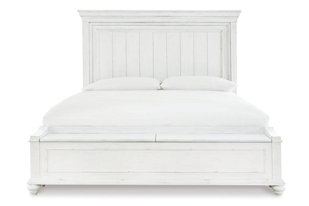 Kanwyn Whitewash California King Panel Bed with Storage Bench by Ashley at Eve Furniture