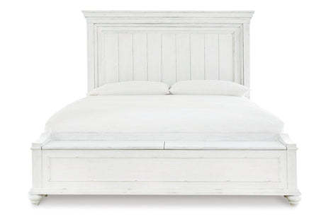 Kanwyn Whitewash California King Panel Bed with Storage Bench by Ashley at Eve Furniture