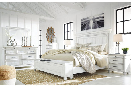 Kanwyn Whitewash California King Panel Bed with Storage Bench by Ashley at Eve Furniture