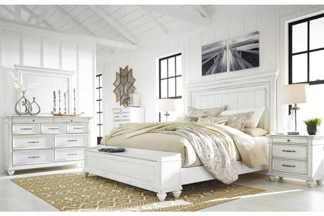 Kanwyn Whitewash California King Panel Bed with Storage Bench by Ashley at Eve Furniture