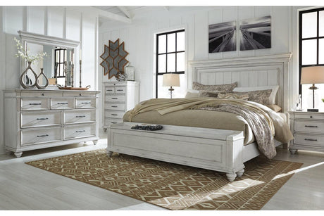 Kanwyn Whitewash Queen Panel Bed with Storage Bench by Ashley at Eve Furniture