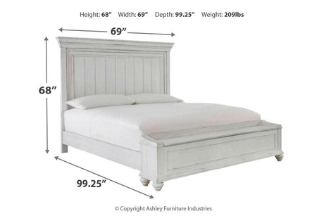 Kanwyn Whitewash Queen Panel Bed with Storage Bench by Ashley at Eve Furniture