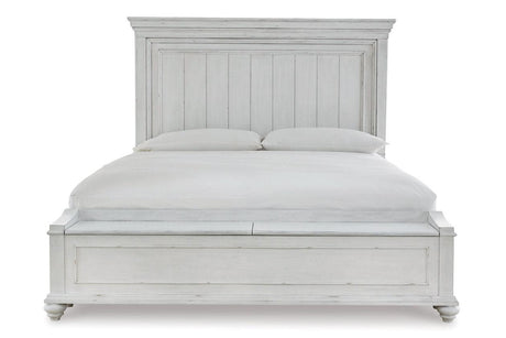 Kanwyn Whitewash Queen Panel Bed with Storage Bench by Ashley at Eve Furniture