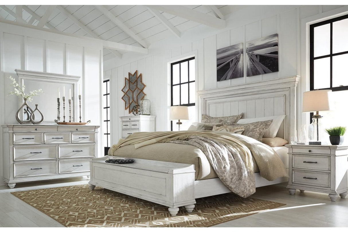 Kanwyn Whitewash Queen Panel Bed with Storage Bench by Ashley at Eve Furniture