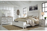 Kanwyn Whitewash Queen Panel Bed with Storage Bench by Ashley at Eve Furniture
