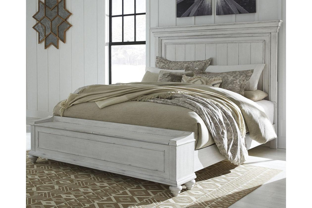 Kanwyn Whitewash Queen Panel Bed with Storage Bench by Ashley at Eve Furniture