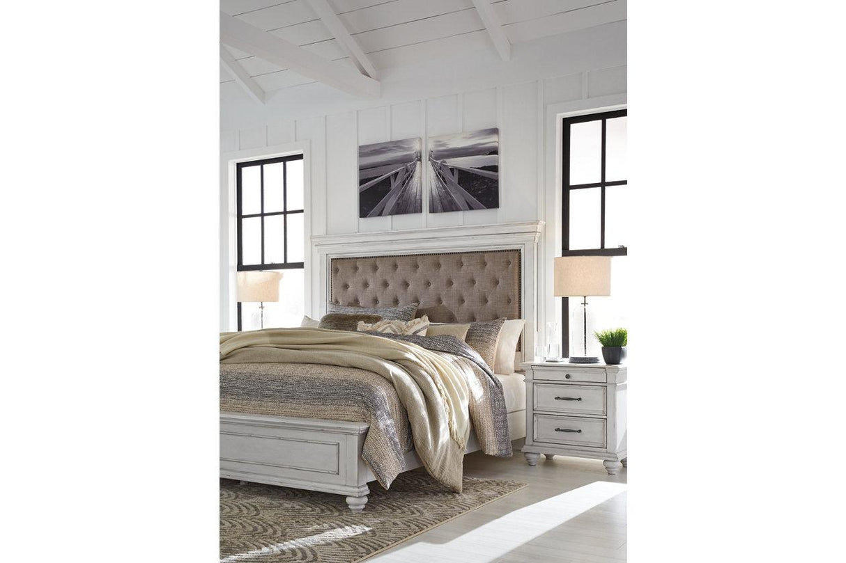 Kanwyn Whitewash Queen Panel Upholstered Bed by Ashley at Eve Furniture
