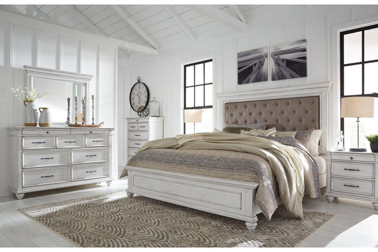 Kanwyn Whitewash Queen Panel Upholstered Bed by Ashley at Eve Furniture