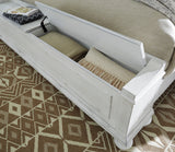 Kanwyn Whitewash Queen Upholstered Panel Bed with Storage Bench by Ashley at Eve Furniture