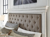 Kanwyn Whitewash Queen Upholstered Panel Bed with Storage Bench by Ashley at Eve Furniture