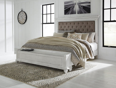 Kanwyn Whitewash Queen Upholstered Panel Bed with Storage Bench by Ashley at Eve Furniture