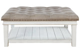 Kanwyn Whitewash Upholstered Ottoman Coffee Table by Ashley at Eve Furniture
